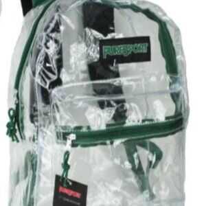 Clear Backpack Green 17" w/ Front Zipper Pocket